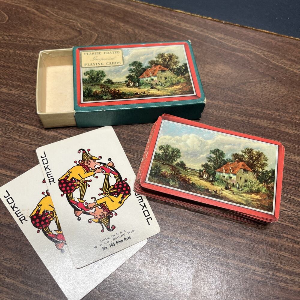 Vintage Imperial Playing Cards Complete Deck & Jokers, Cottage Farm Scene.